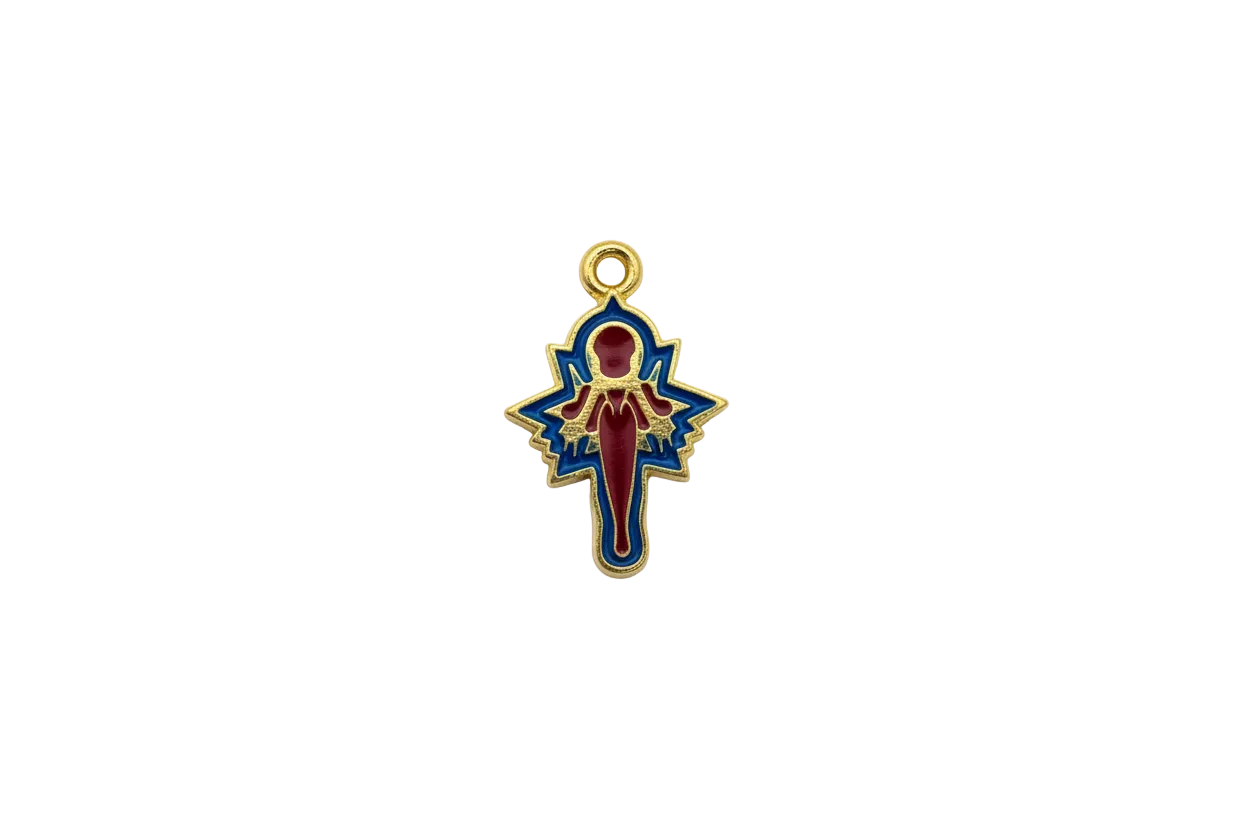 Gold starburst woman silhouette in red and cobalt enamel