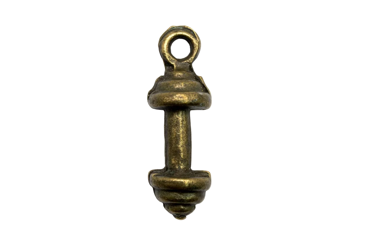 Antiqued gold spindle finial charm with ridged, sculptural detailing