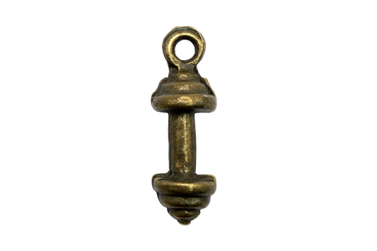 Antiqued gold spindle finial charm with ridged, sculptural detailing