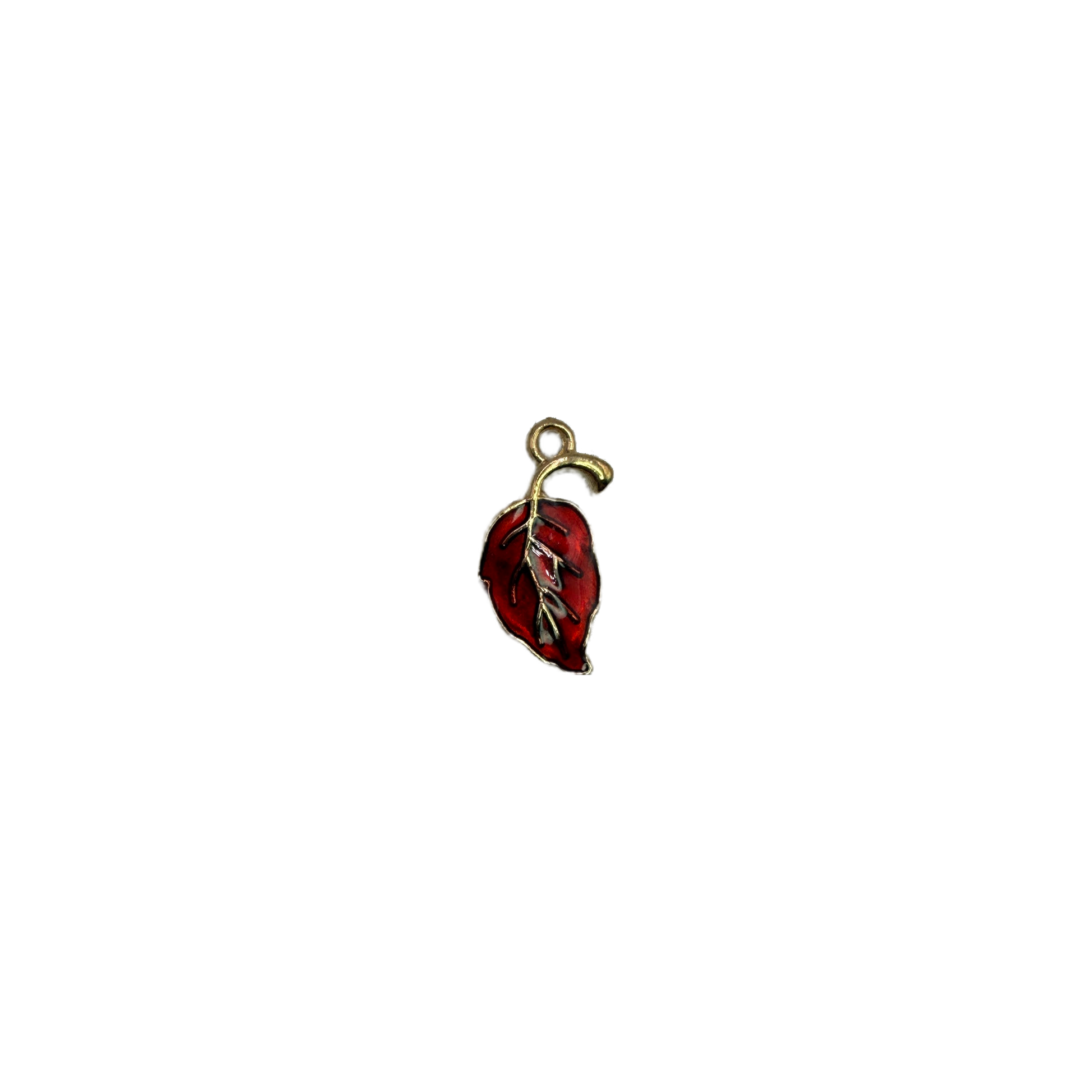 Crimson enamel leaf with gold outline and dark veins
