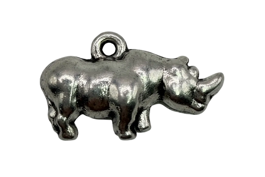 Polished silver-tone rhinoceros figure charm with sculpted details
