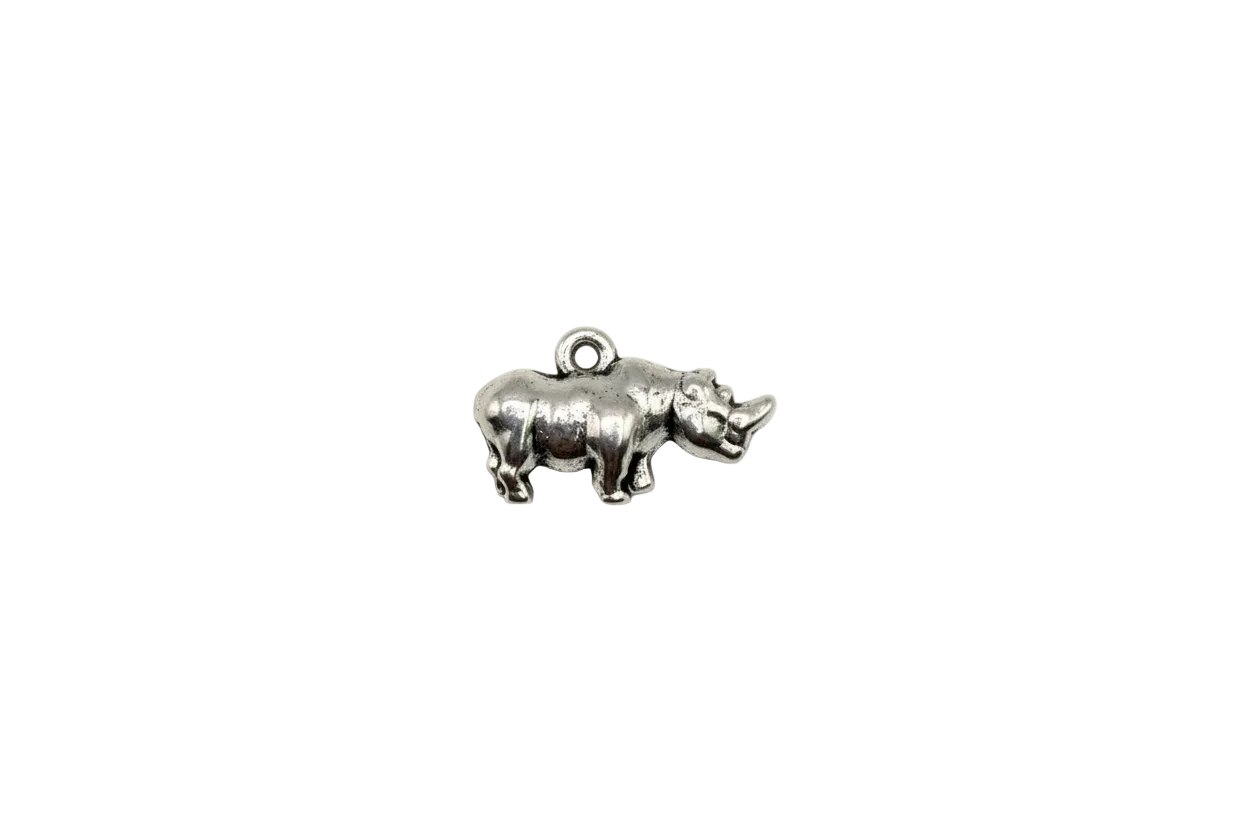 Silver-tone rhinoceros figure charm