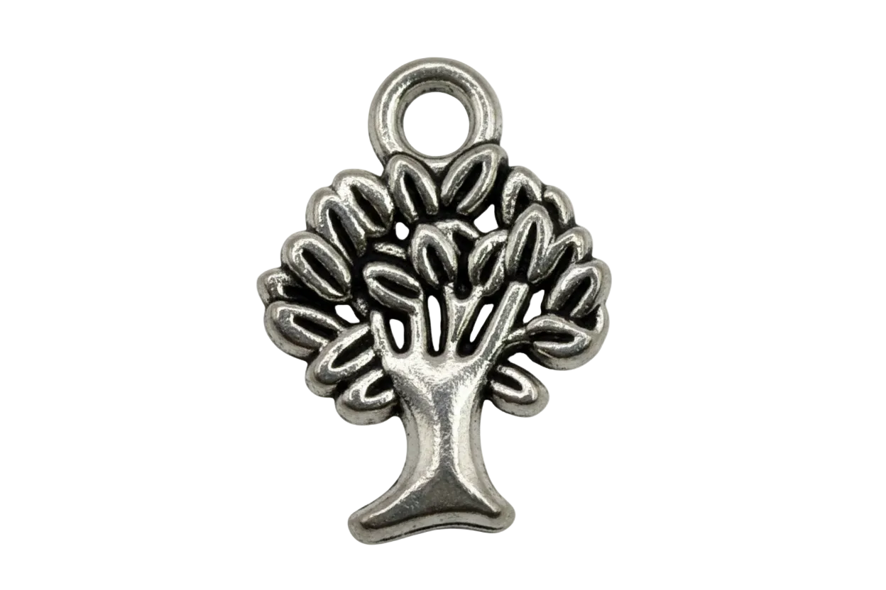 Antiqued silver tree icon with dark recessed detailing