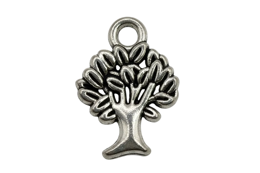 Antiqued silver tree icon with dark recessed detailing