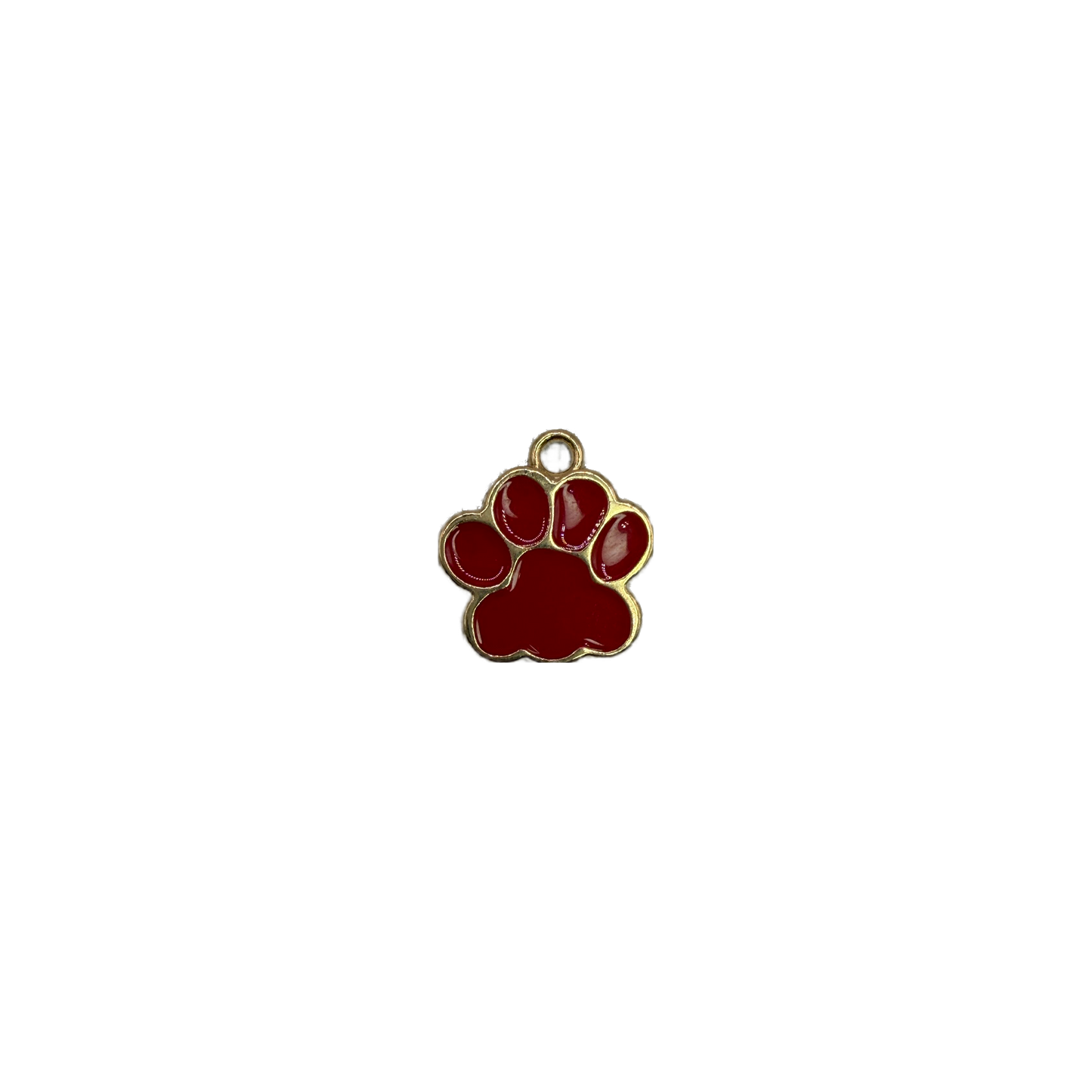 Gold-framed red enamel paw print with glossy finish