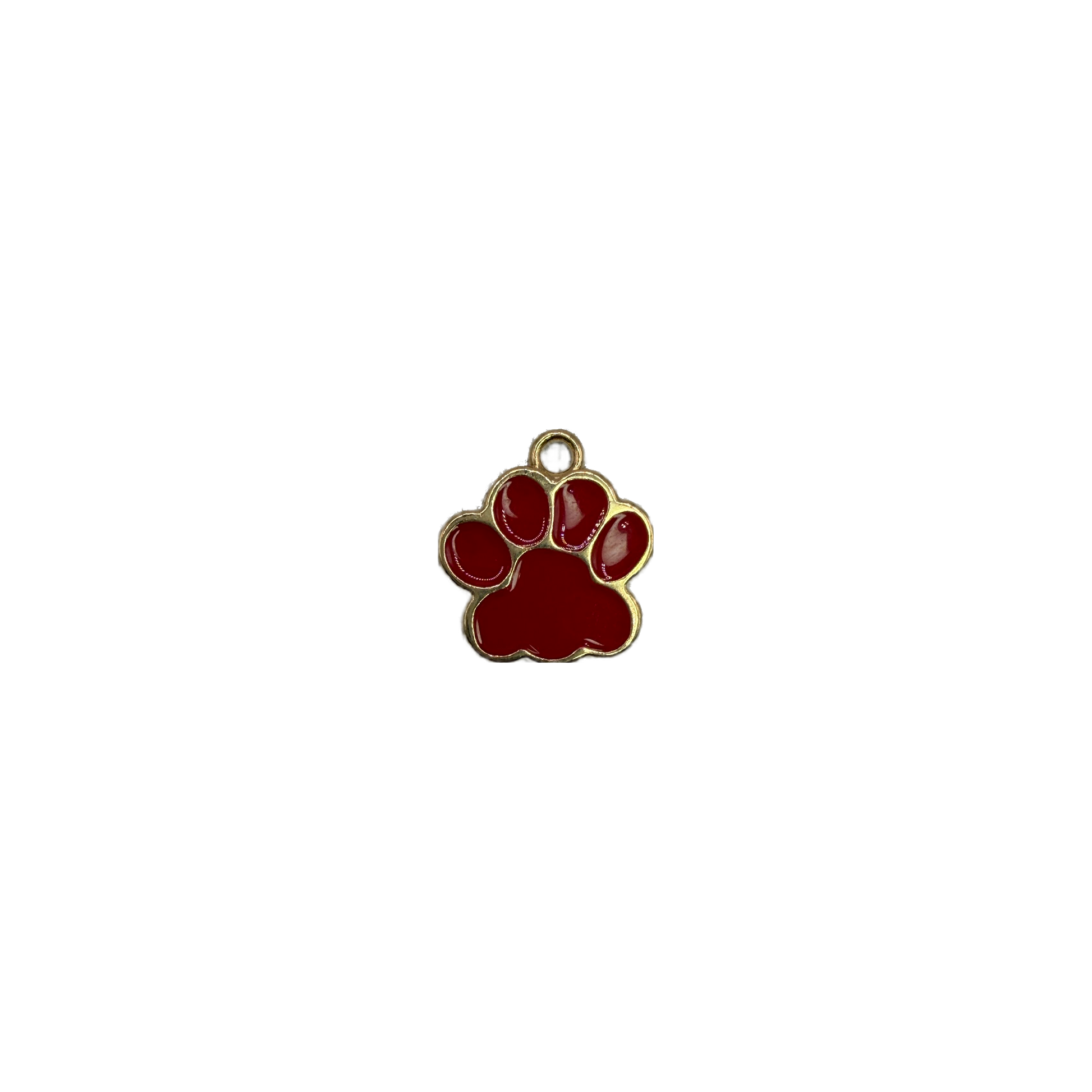 Gold-framed red enamel paw print with glossy finish