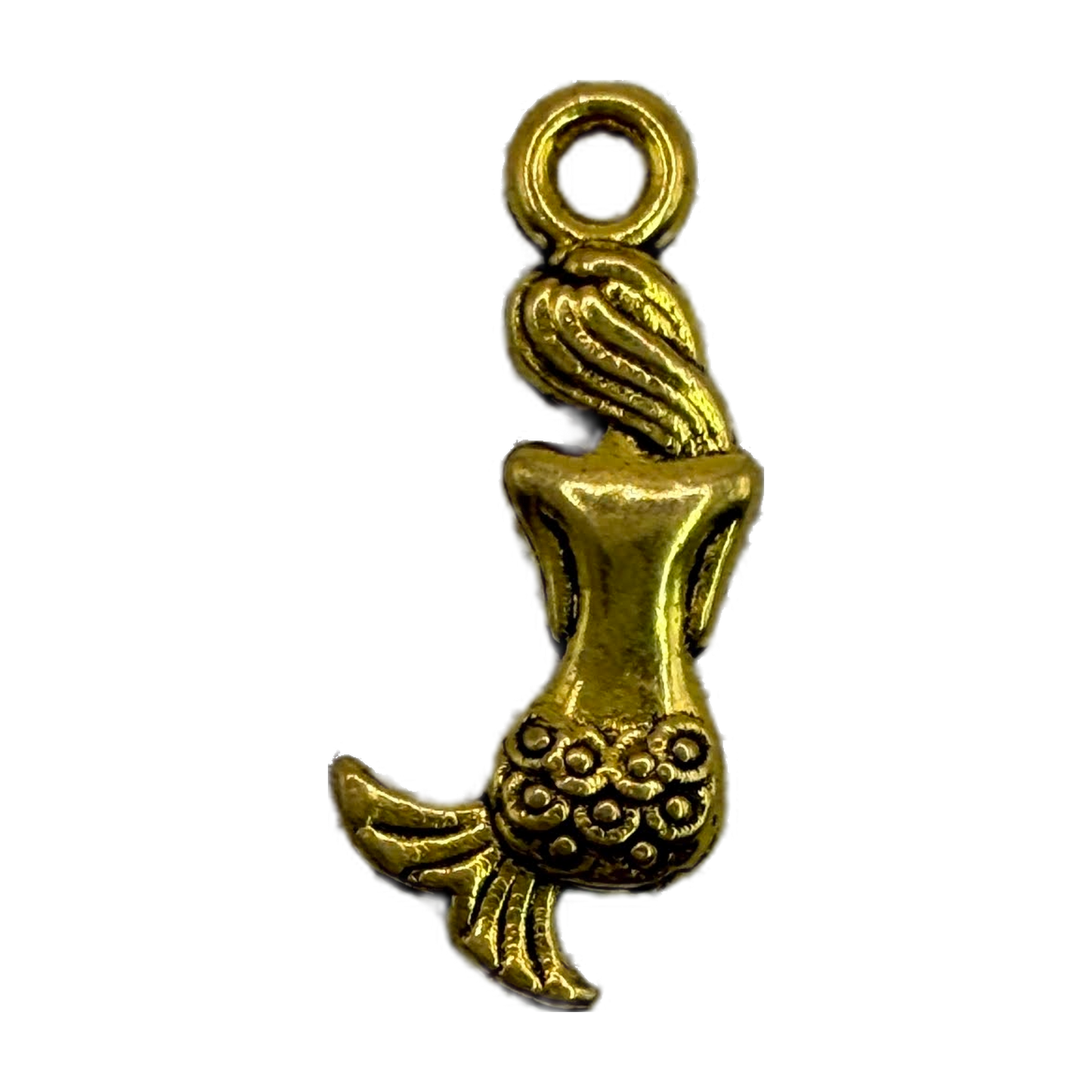 Gold-toned textured mermaid silhouette with flowing hair and detailed tail