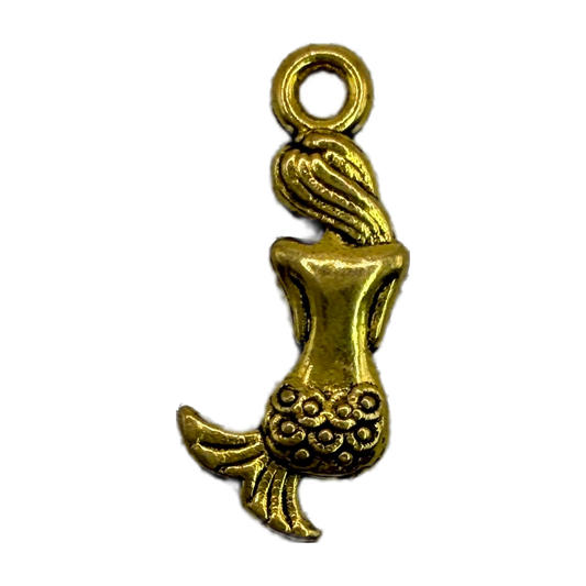 Gold-toned textured mermaid silhouette with flowing hair and detailed tail