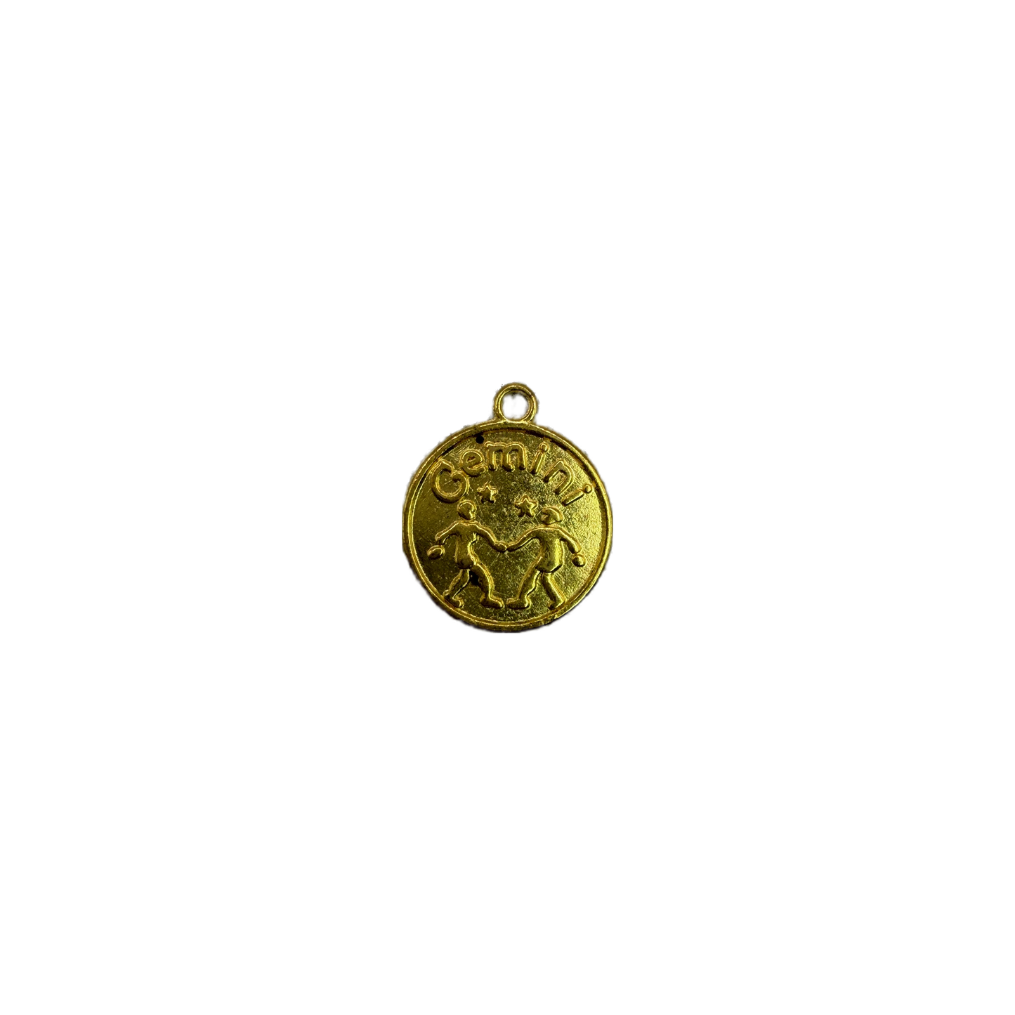 Gold Gemini zodiac coin with twin figures and stars