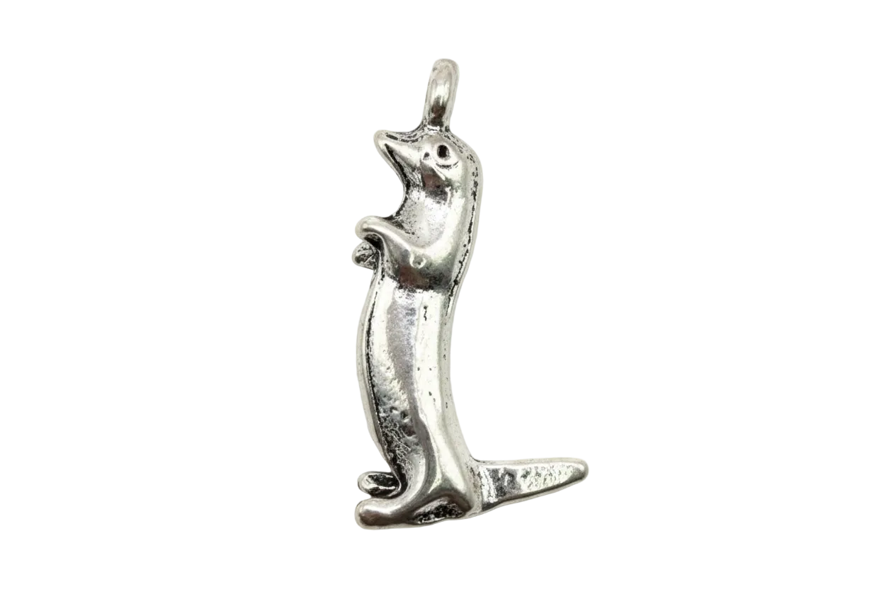 Polished silver dolphin figure charm with sculpted fin and tail details