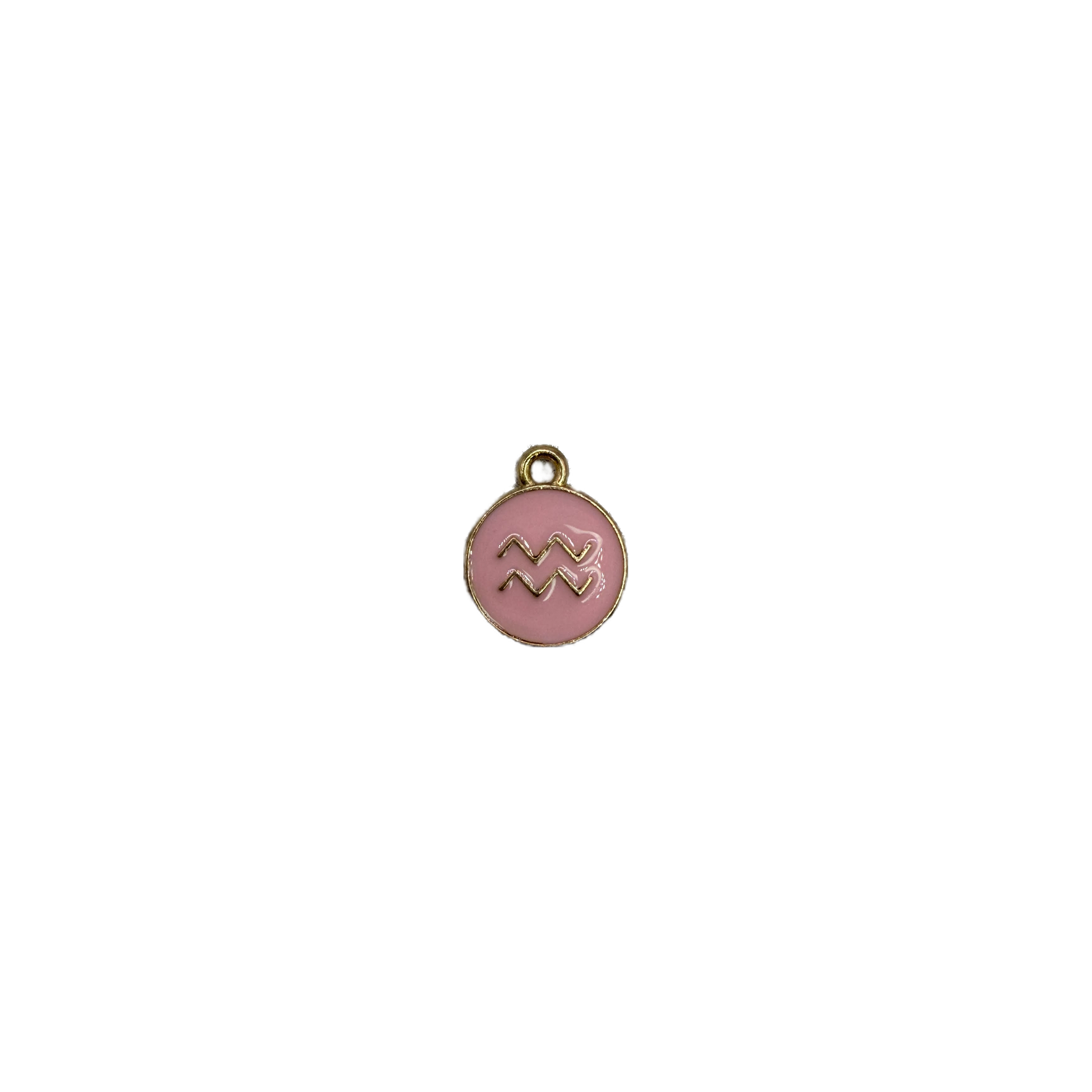 Blush enamel Aquarius zodiac disc with raised gold symbol