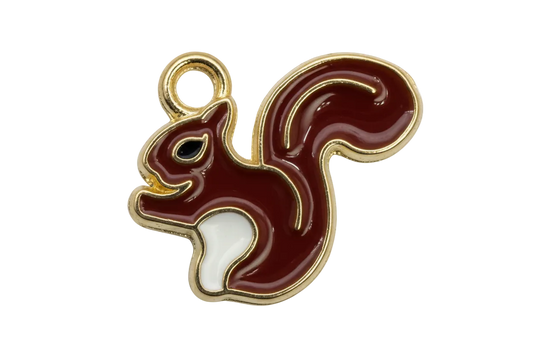 Chestnut red and cream enamel squirrel silhouette with gold outline