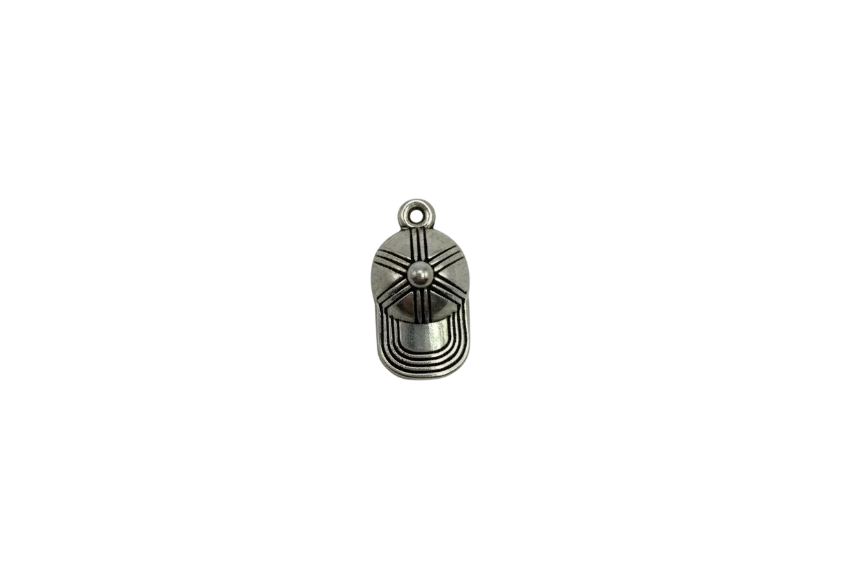 Silver baseball cap charm with engraved lines