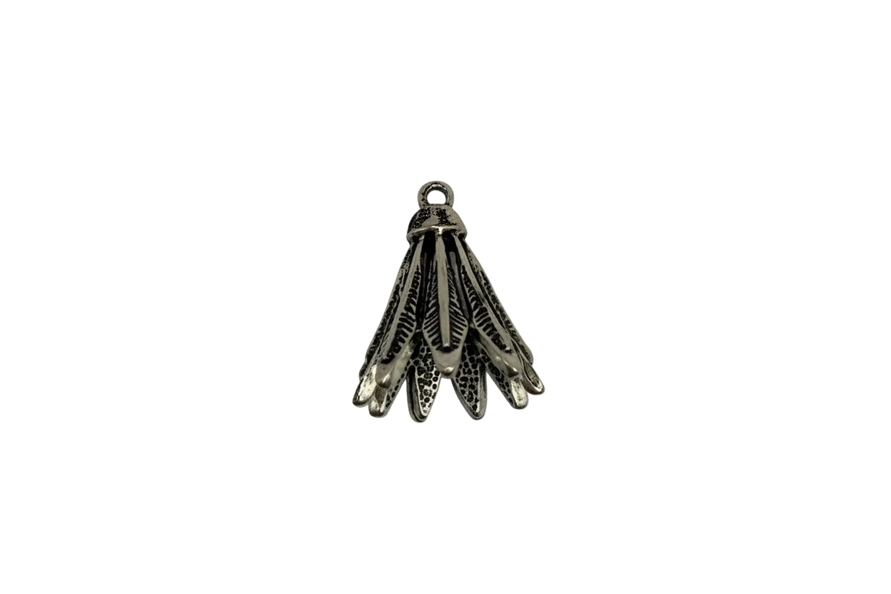 Oxidized silver layered fringe fan with textured panels