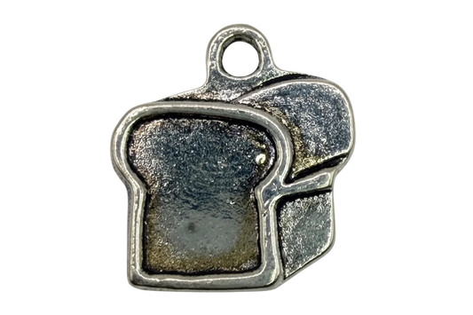 Textured silver toast slice stack charm with oxidized, vintage-style finish