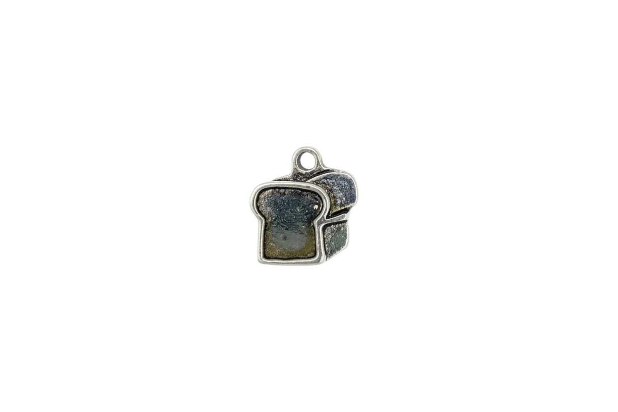 Textured silver toast slice stack with oxidized finish
