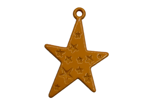 Glossy orange star charm with embossed mini-star pattern and smooth finish