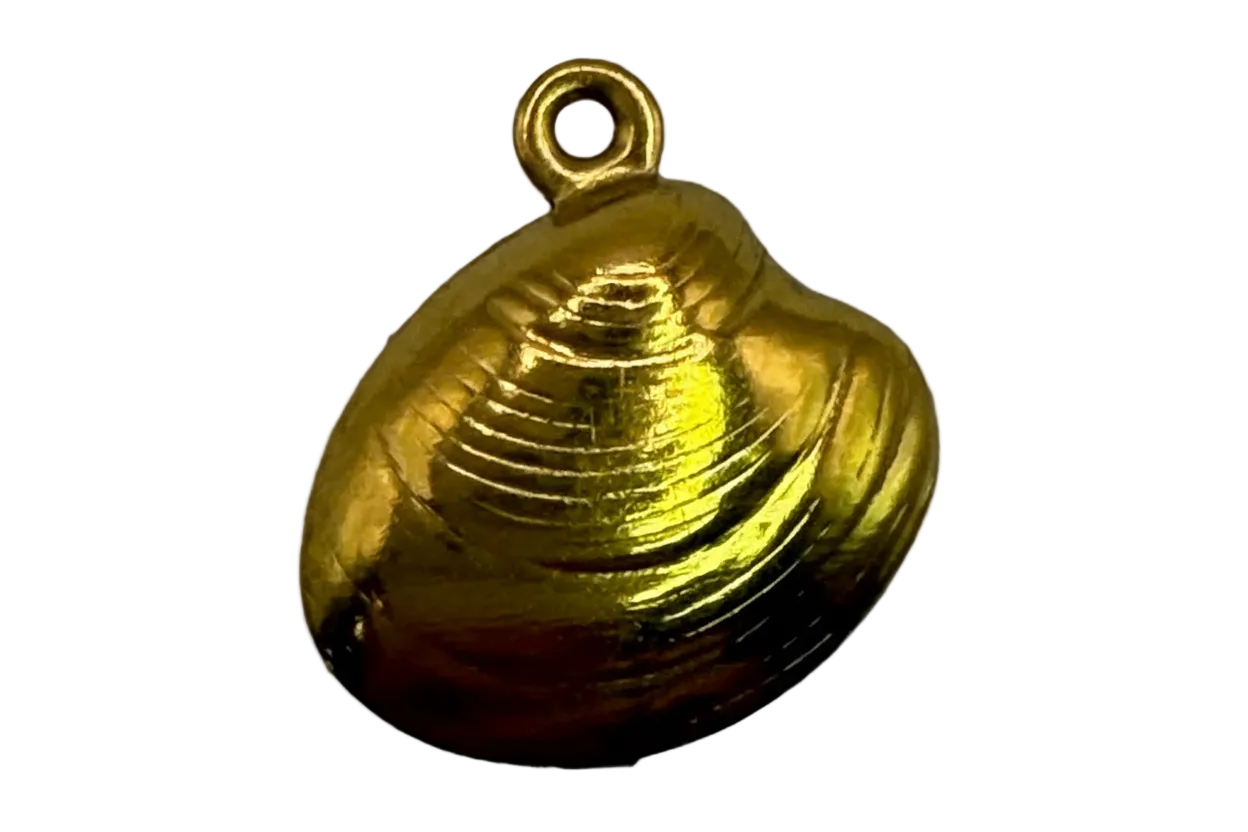 Glossy gold ridged seashell charm with sculpted concentric details