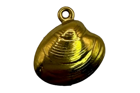 Glossy gold ridged seashell charm with sculpted concentric details
