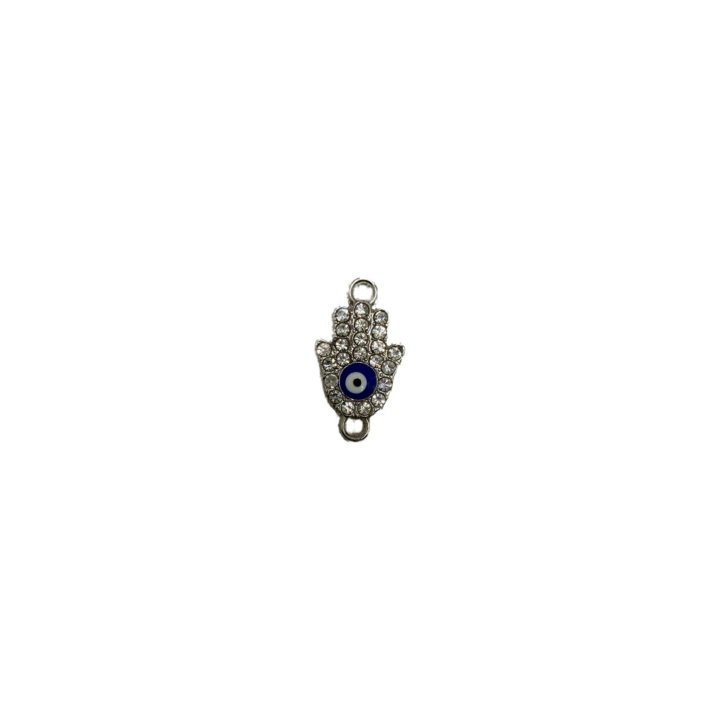 Silver pavé hamsa hand with blue evil eye center