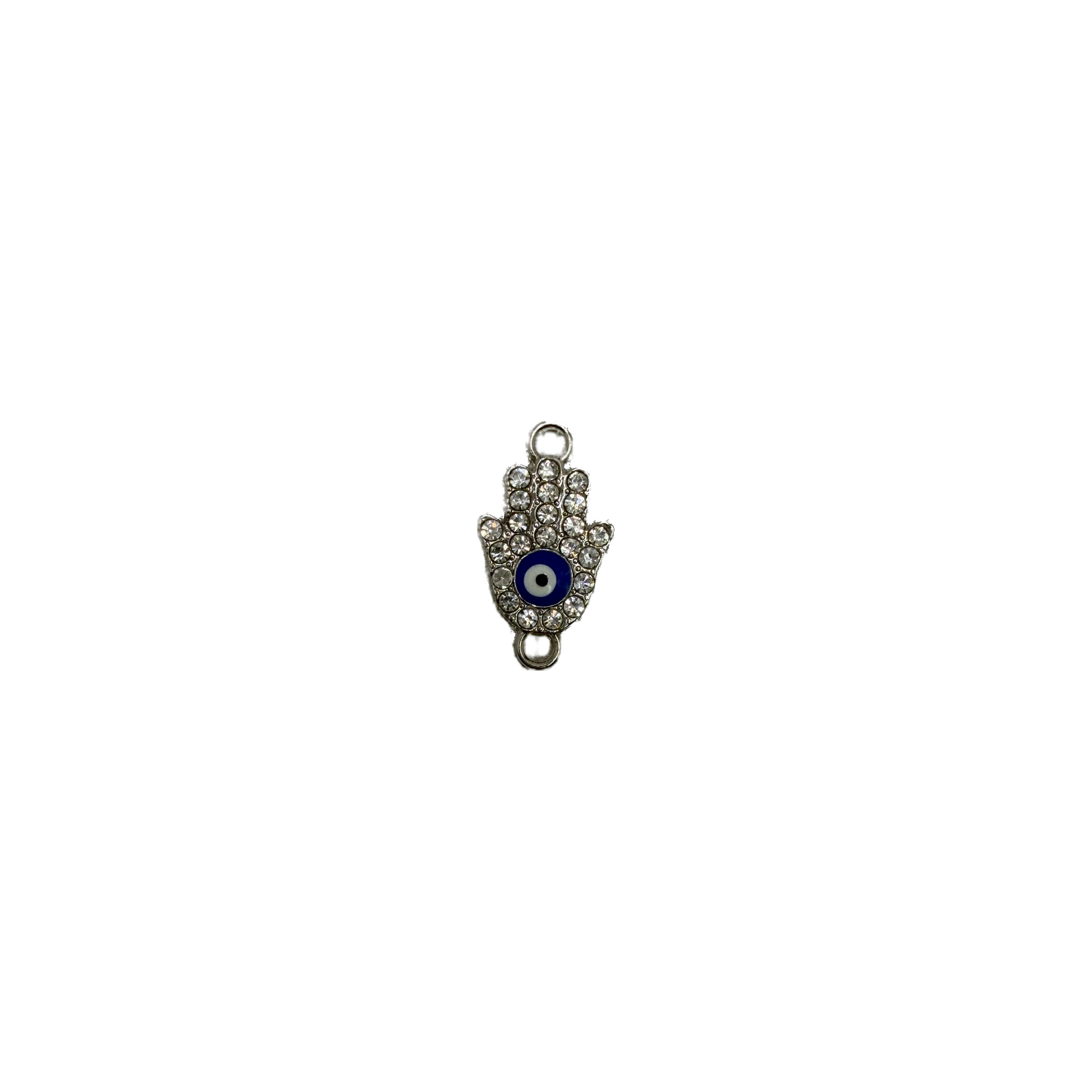 Silver pavé hamsa hand with blue evil eye center