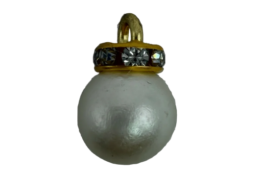 White pearl sphere with gold cap and clear crystal band