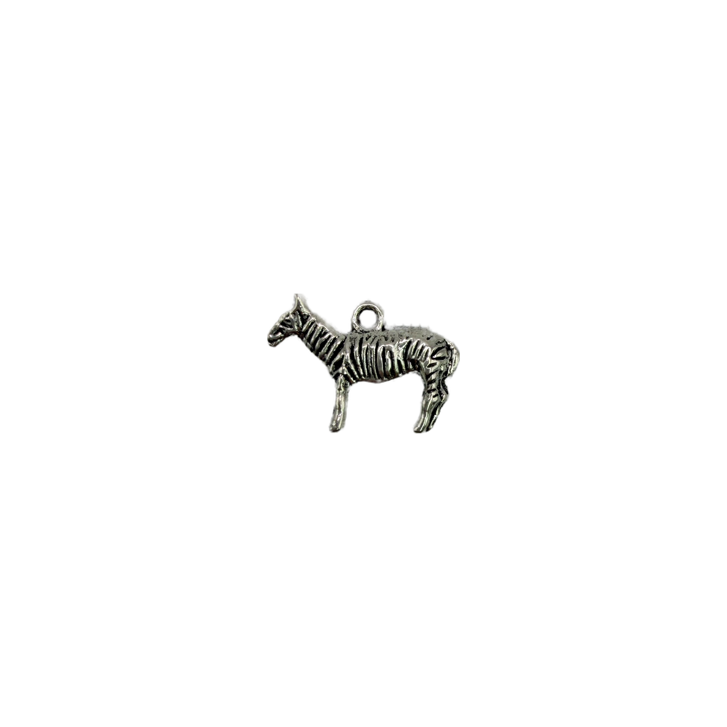 Silver zebra figure charm with engraved stripes