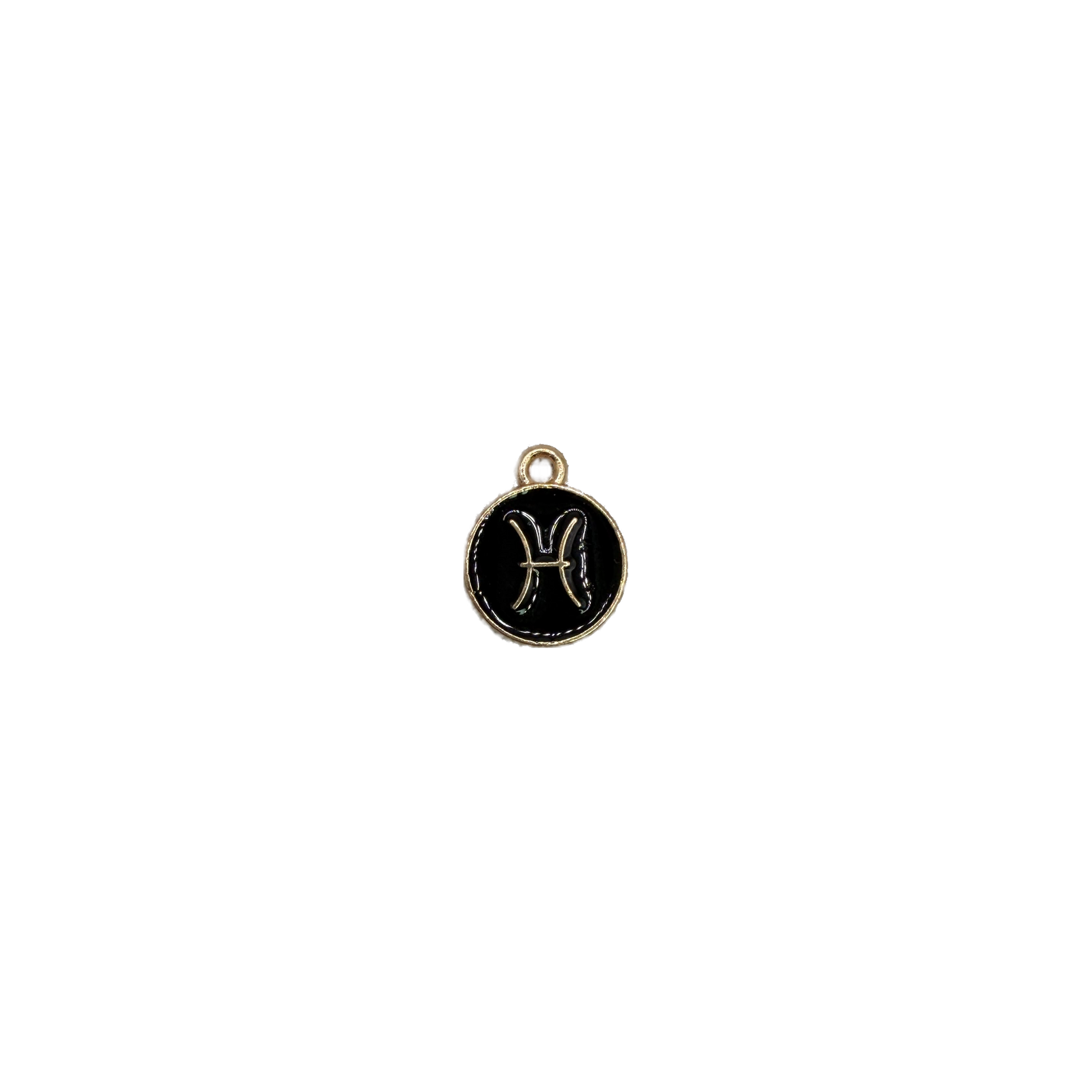 Black disc with gold Pisces zodiac symbol