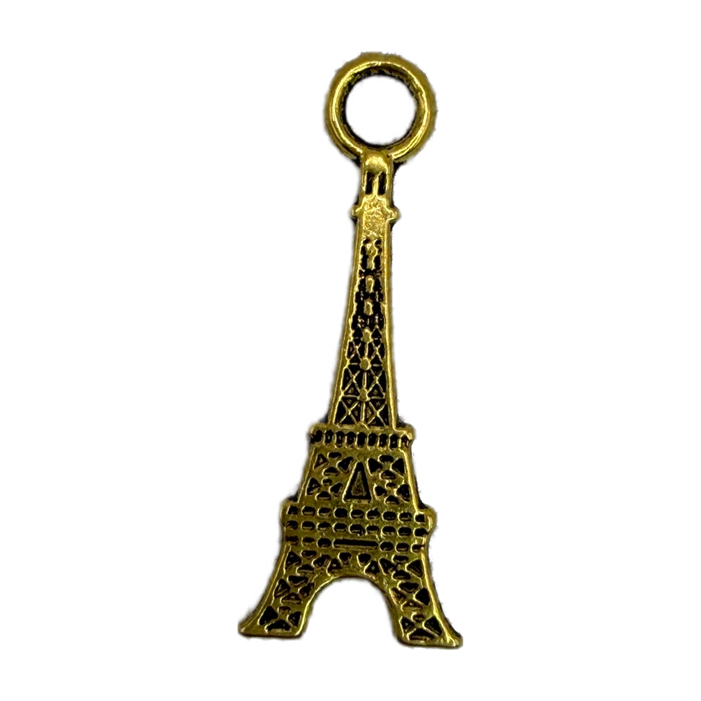 Antique gold lattice tower charm with intricate cutout detailing