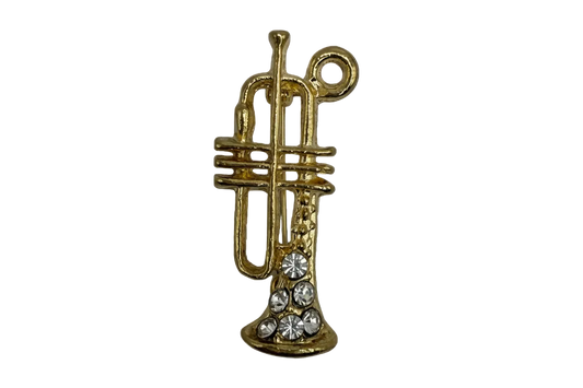 Gold trumpet charm with clear crystal accents on the bell
