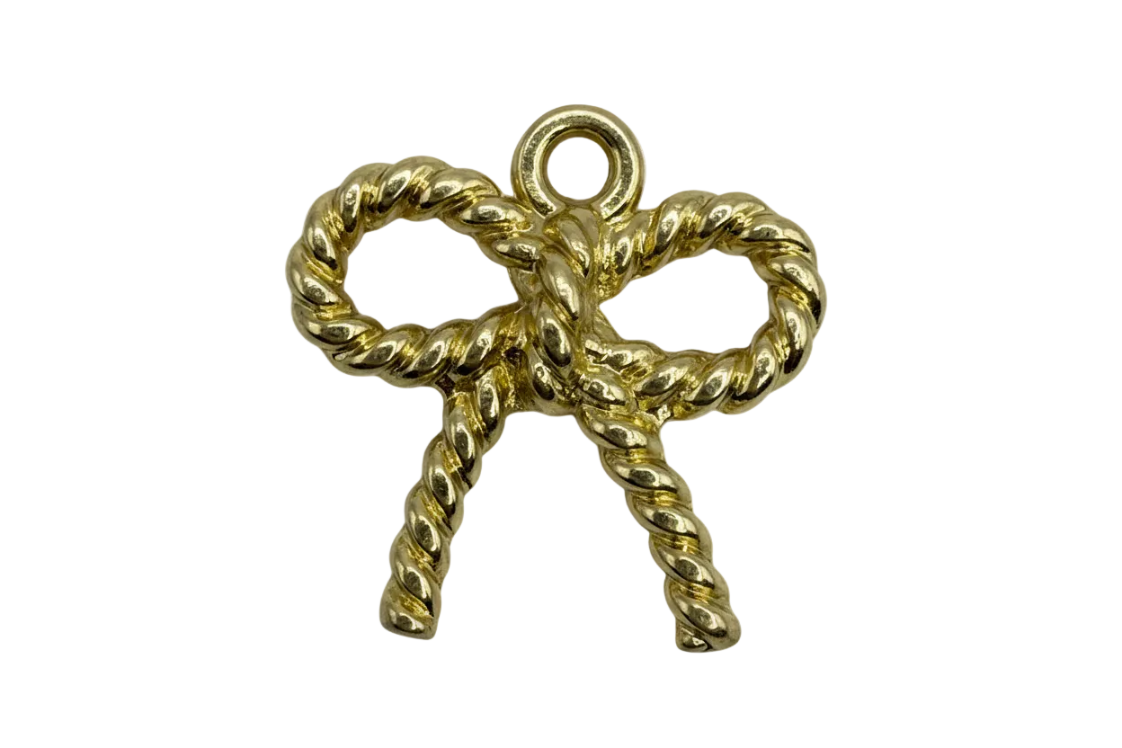 Gold twisted rope bow charm with high-polish finish