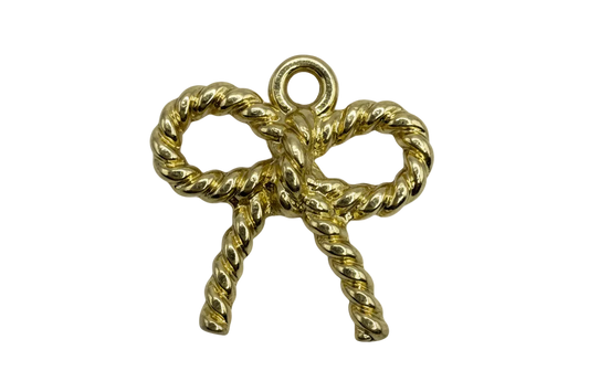 Gold twisted rope bow charm with high-polish finish