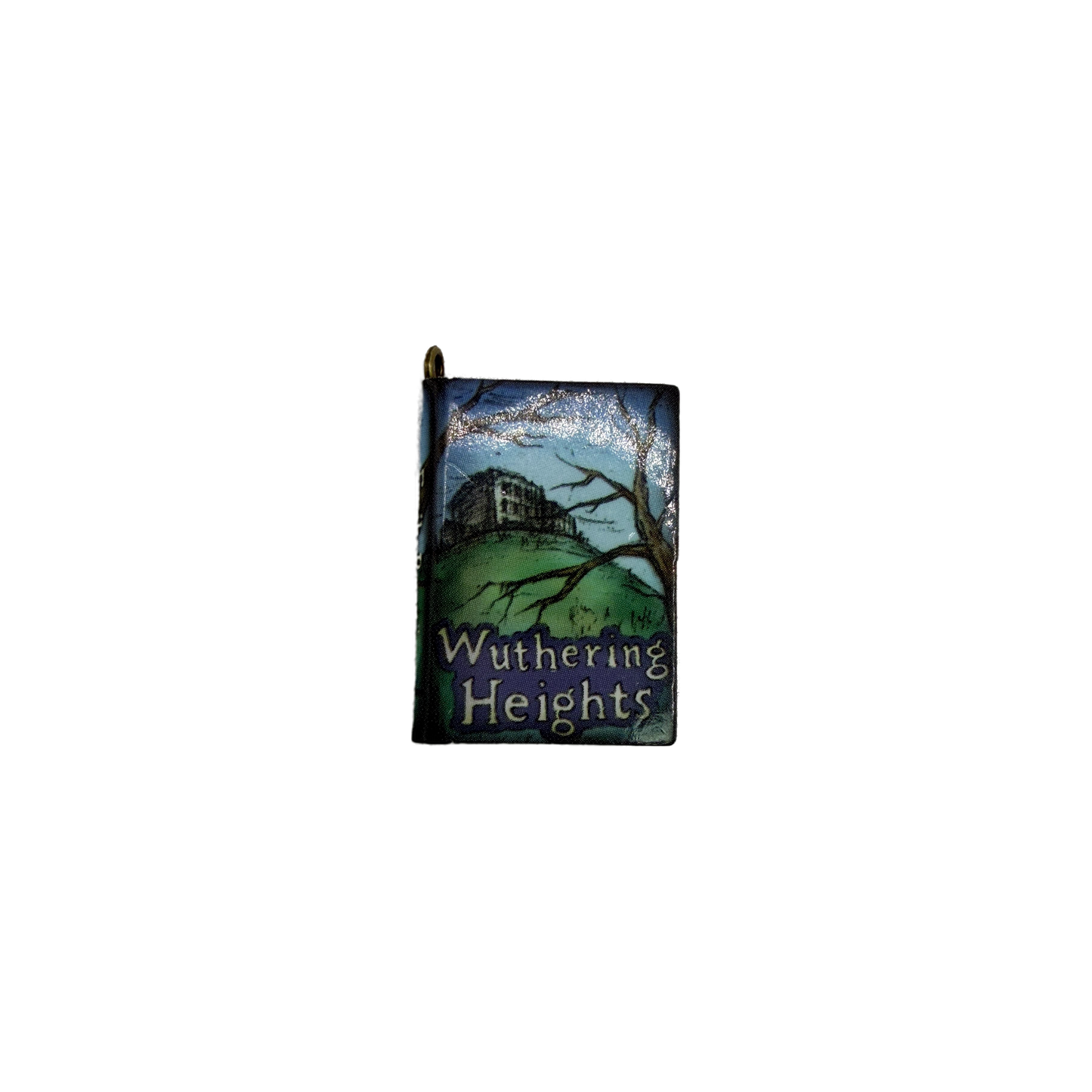 Mini illustrated book charm in blue and green with gold-tone bail