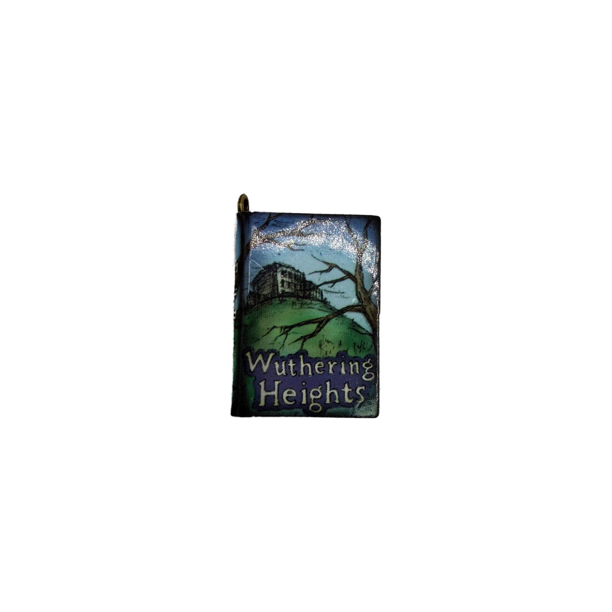 Mini illustrated book charm in blue and green with gold-tone bail