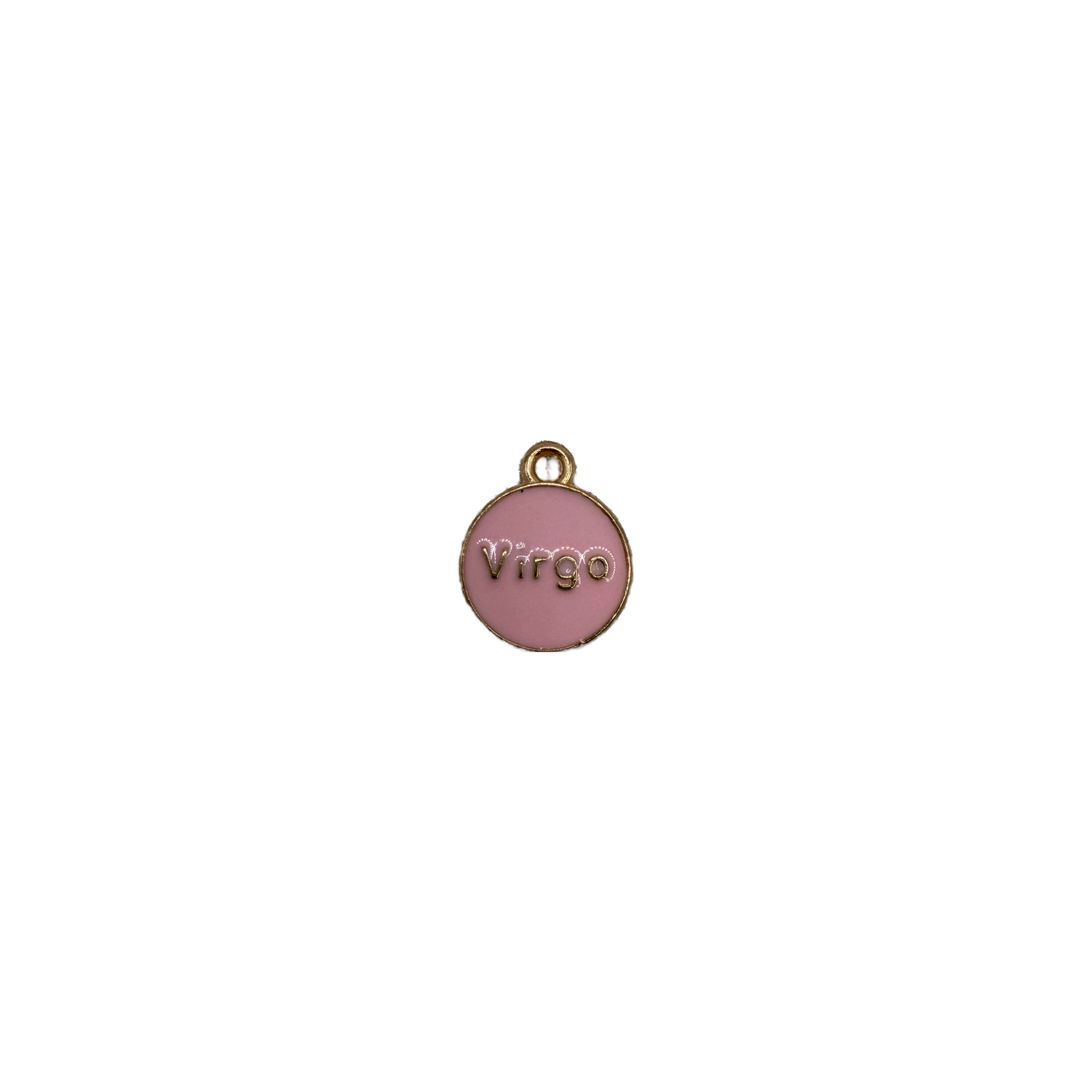 Pink enamel Virgo disc with raised gold lettering
