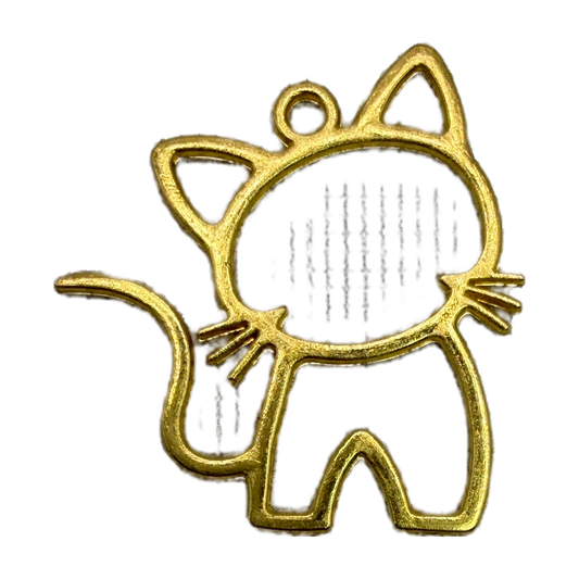 Gold cat silhouette charm with glossy black enamel fill