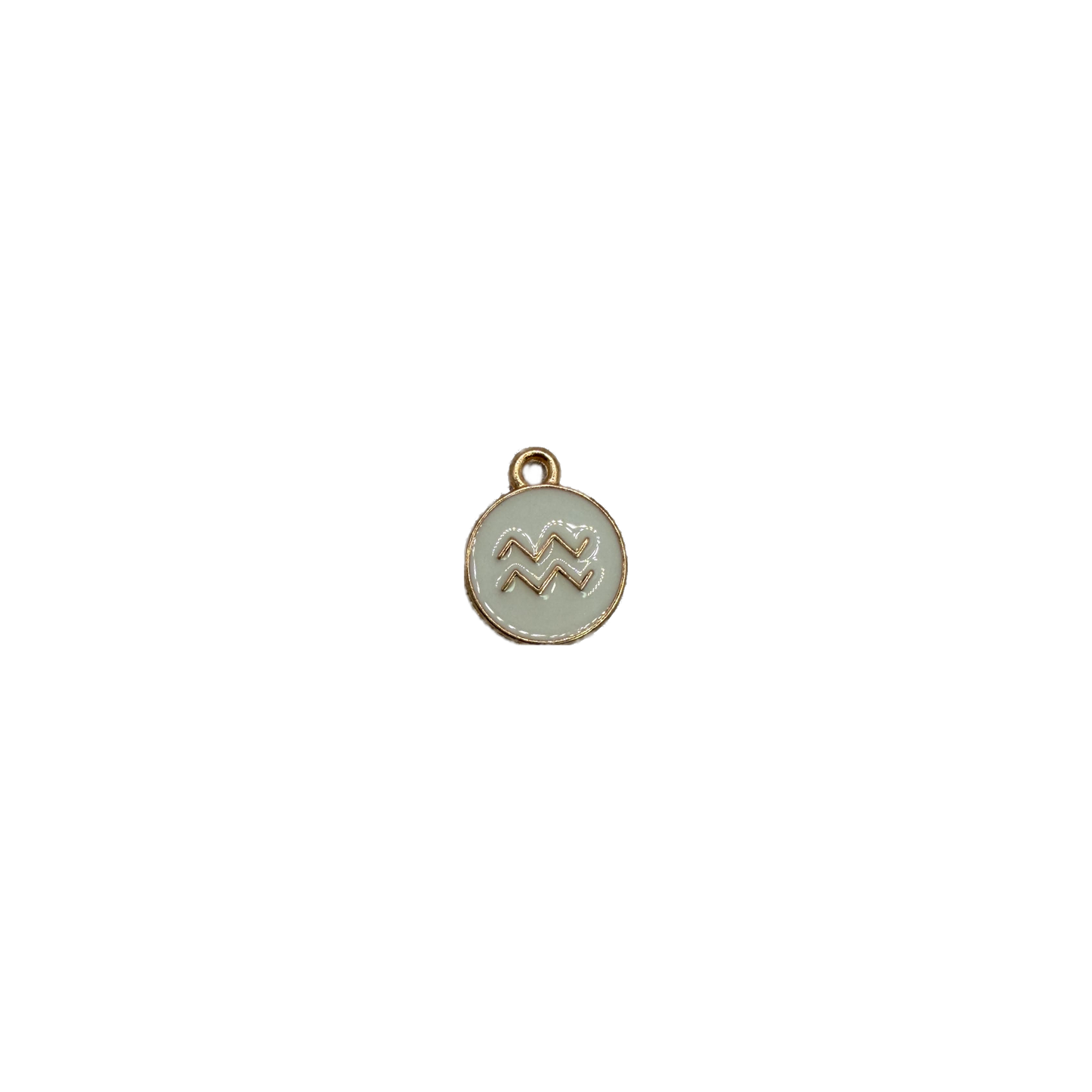 White round coin with gold Aquarius wave symbol