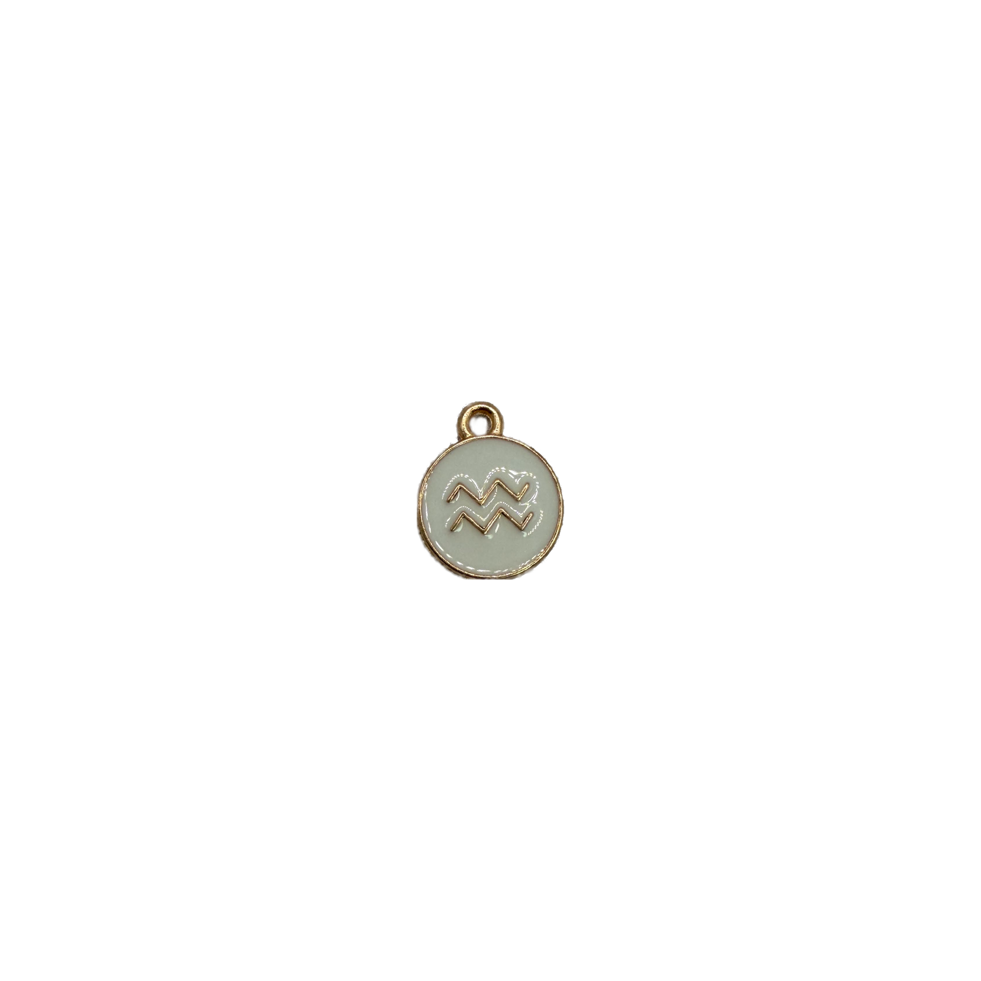 White round coin with gold Aquarius wave symbol