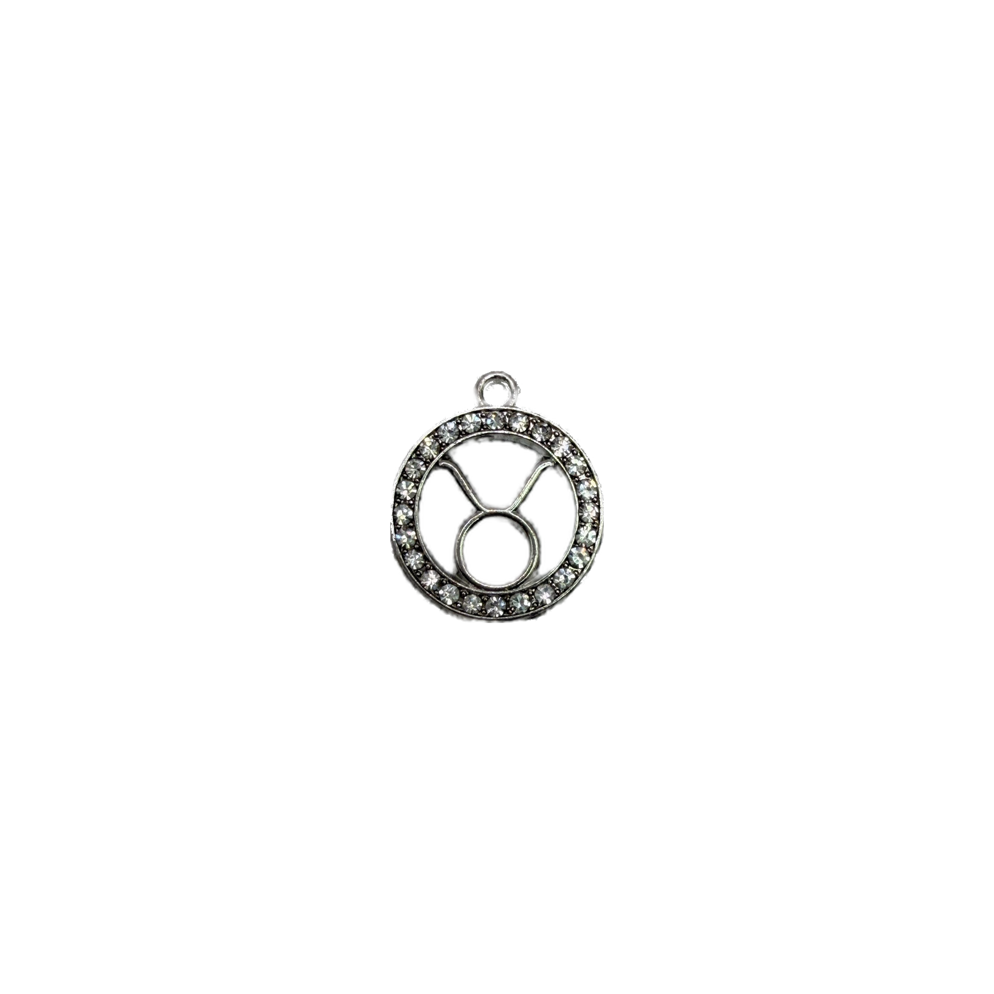Taurus zodiac medallion with clear crystals, silver-tone