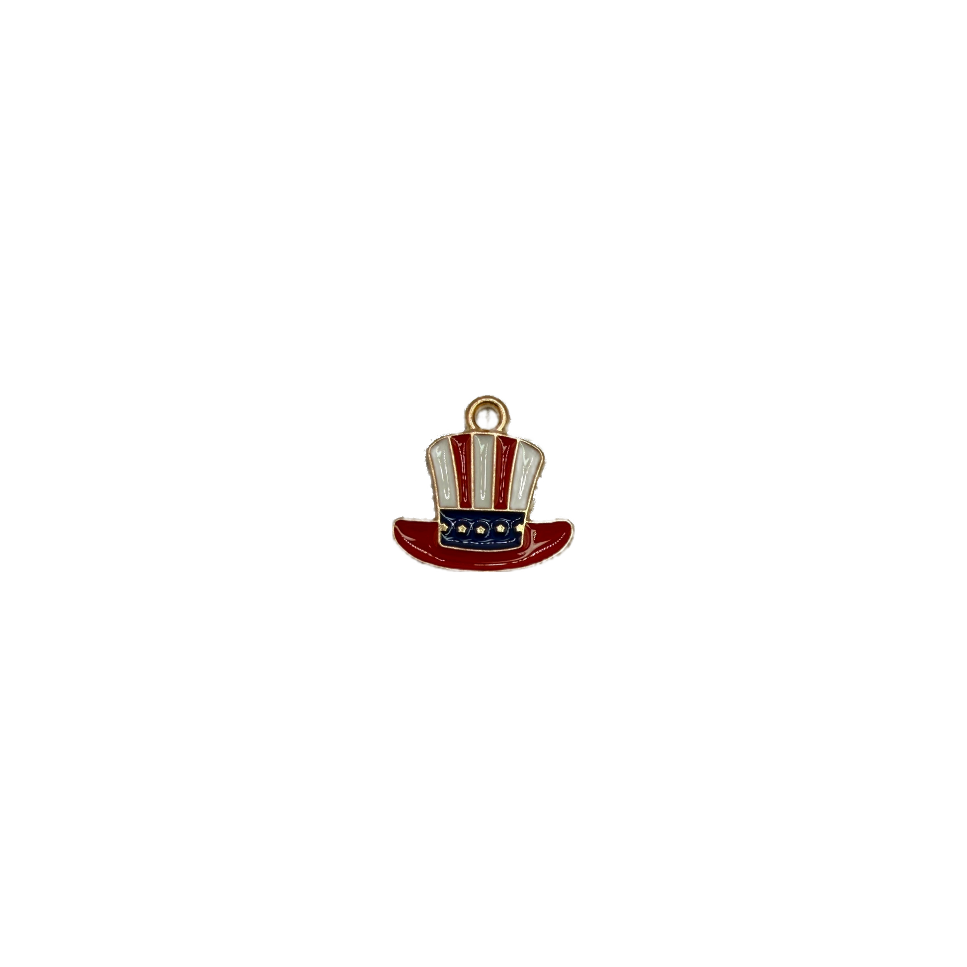 Enamel patriotic top hat in red, white, and navy with gold outline