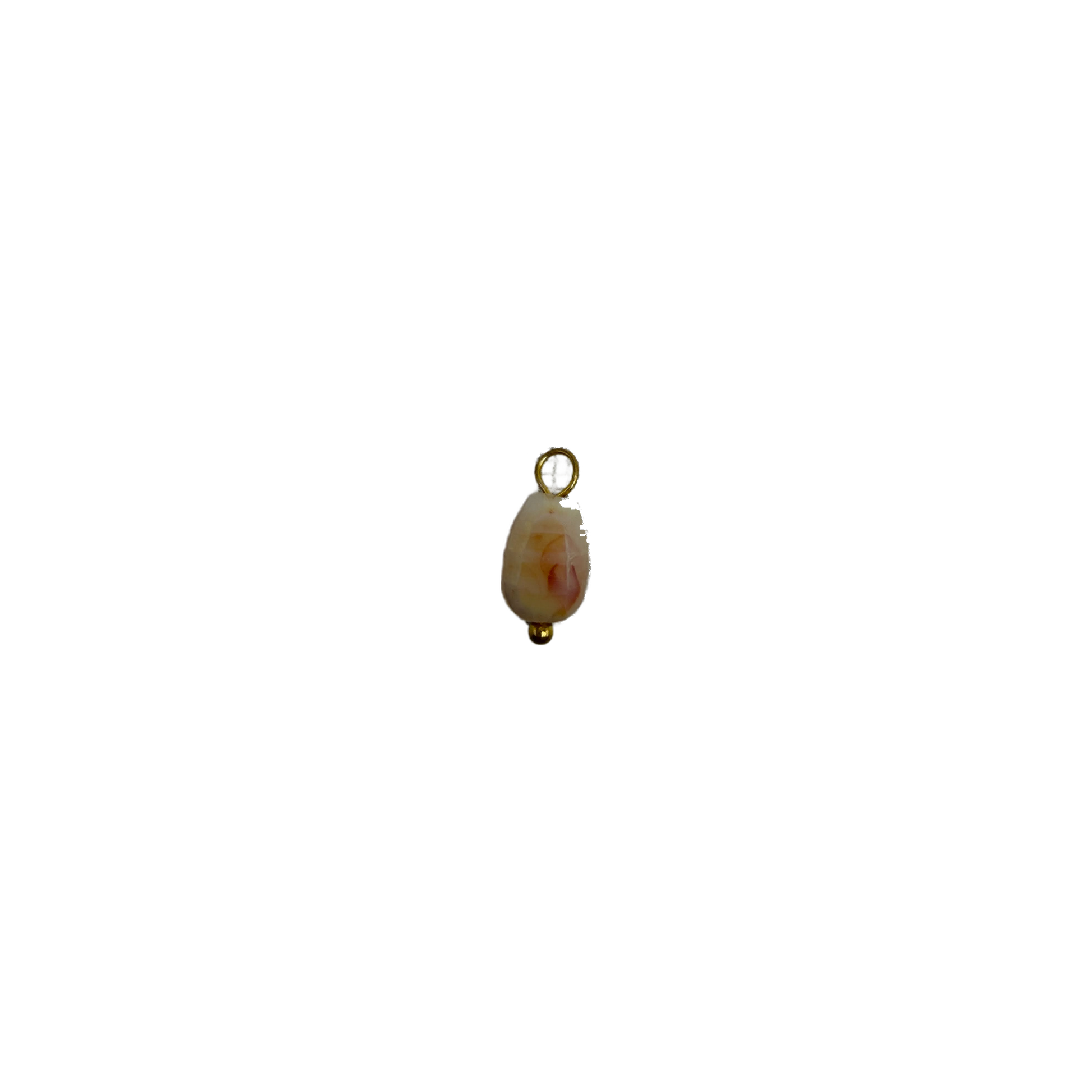 Marbled ivory teardrop gem with blush and amber tones in gold