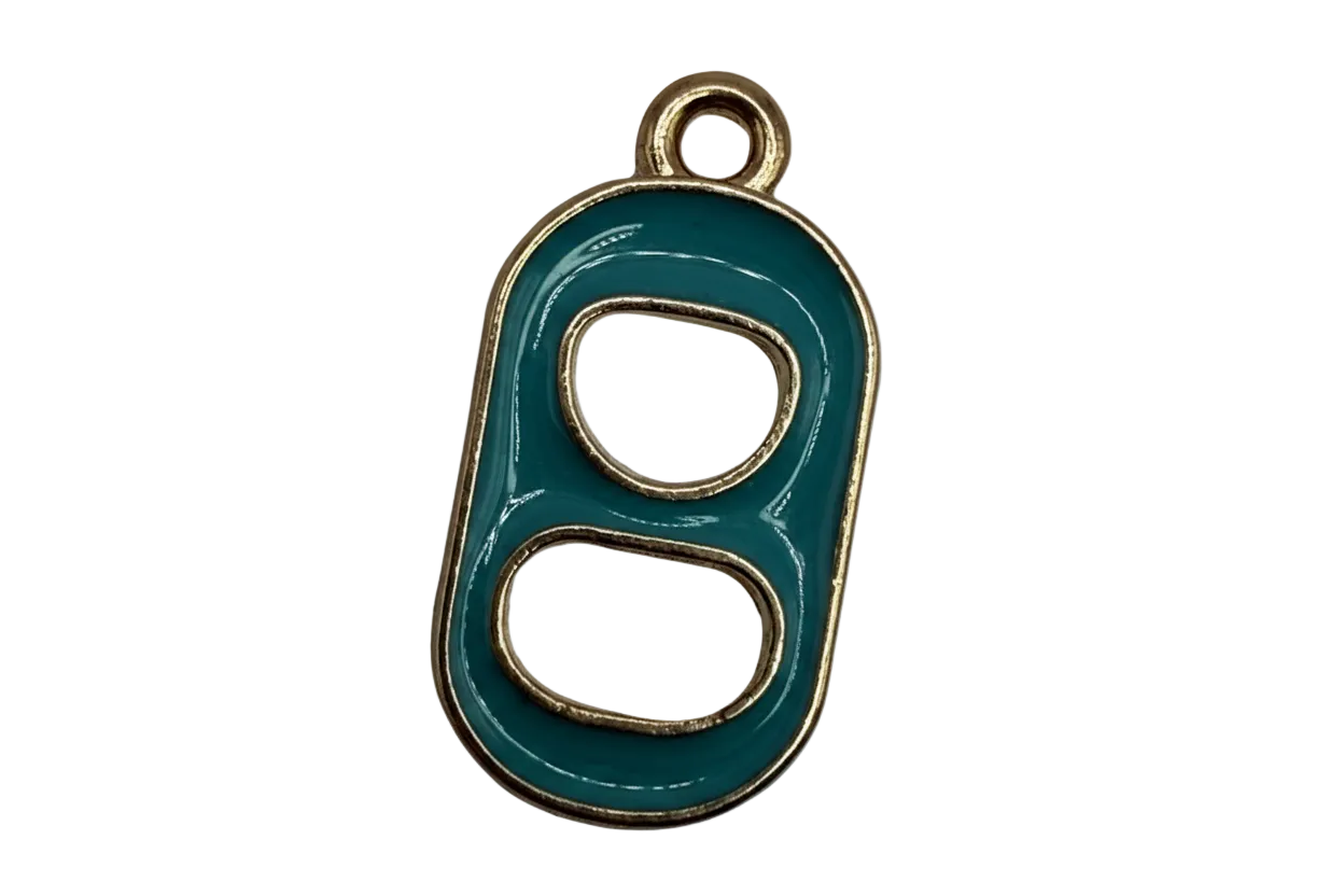 Teal soda can tab motif with gold edging and glossy finish