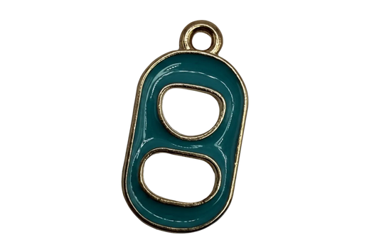 Teal soda can tab motif with gold edging and glossy finish