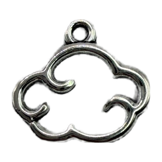 Polished silver openwork cloud outline charm with curled swirl details