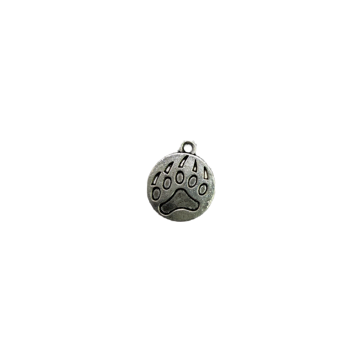 Silver disc charm with engraved paw print