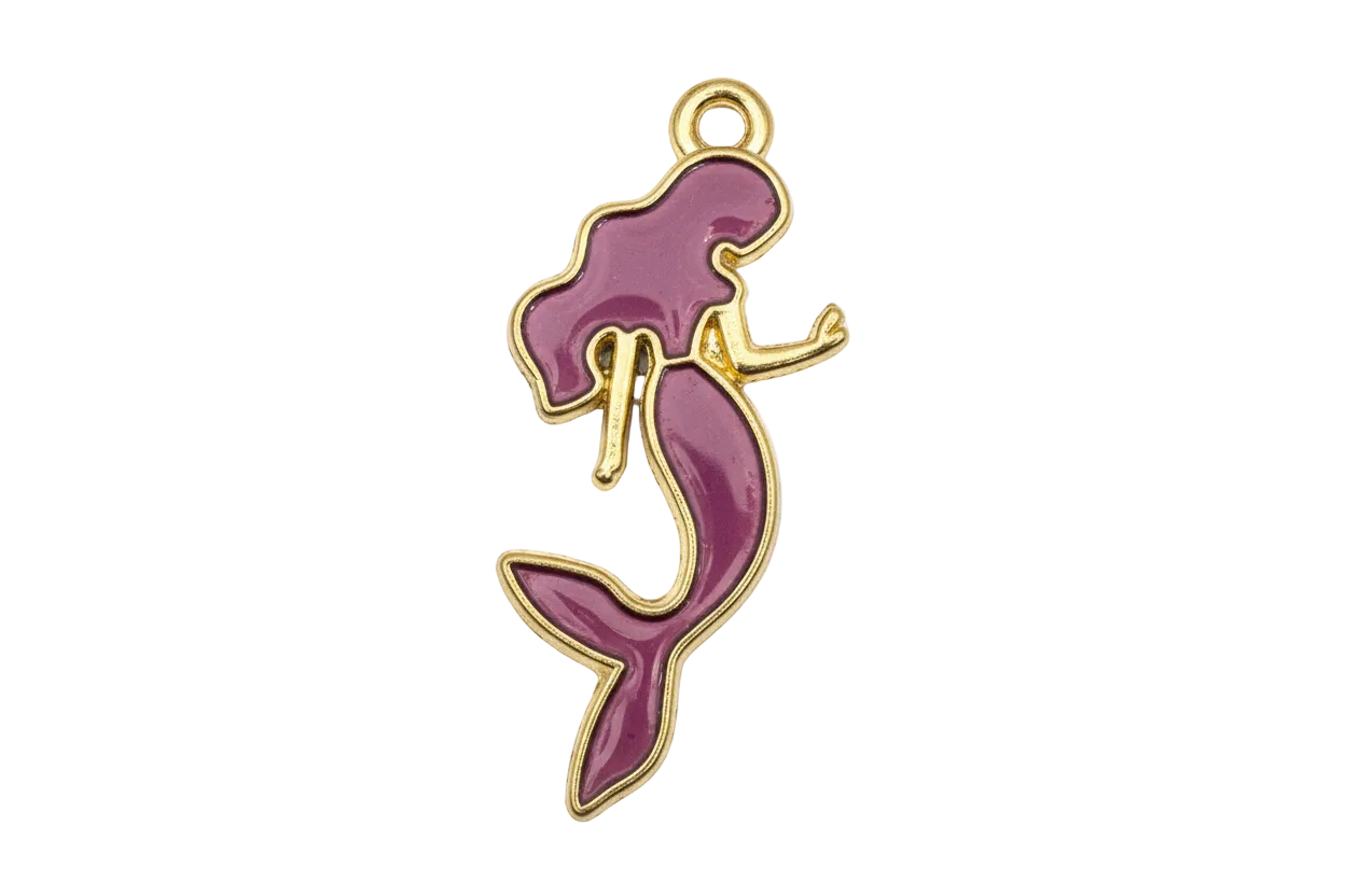 Plum enamel mermaid silhouette with gold outline