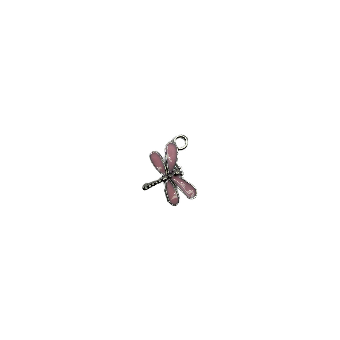 Silver dragonfly charm with pink enamel wings