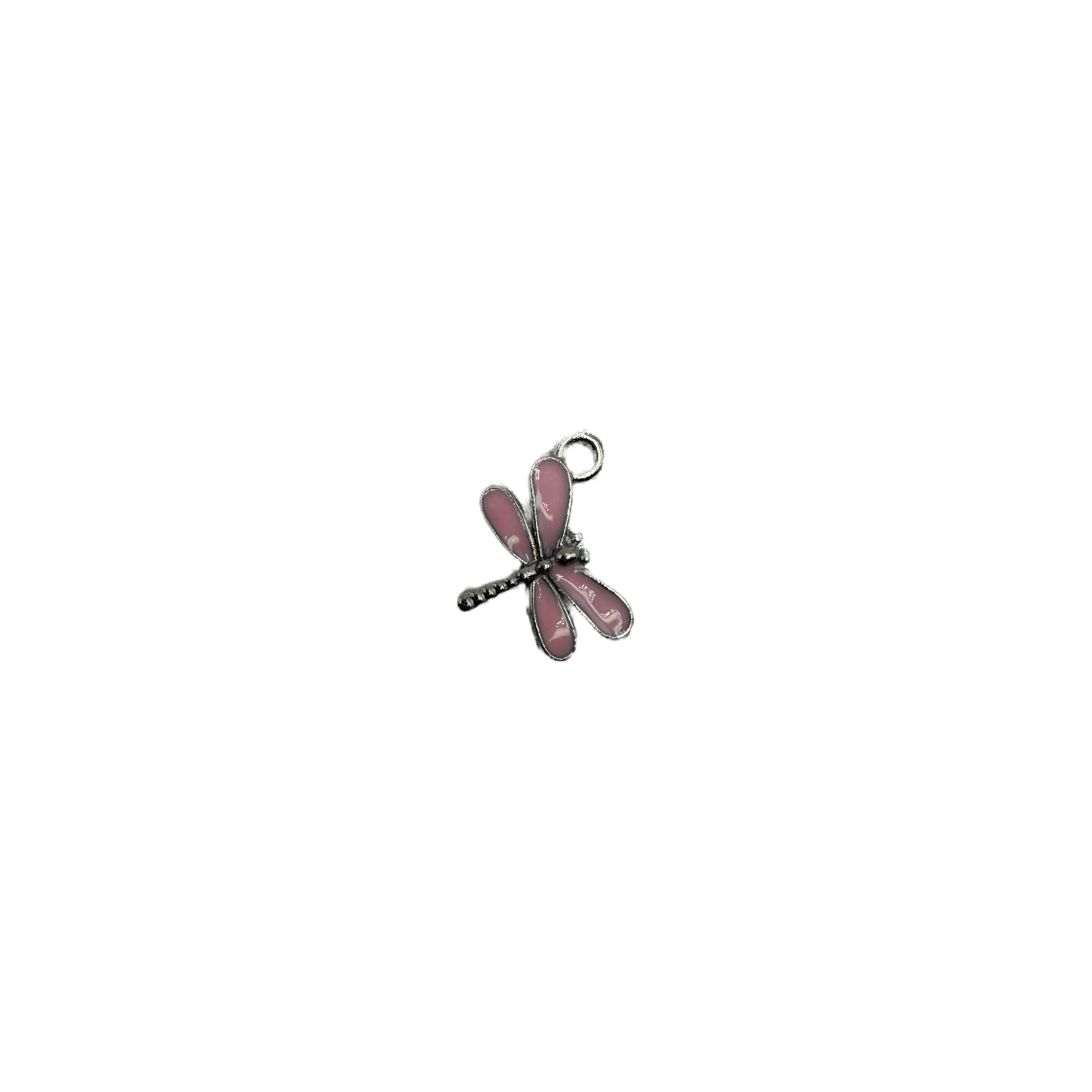 Silver dragonfly charm with pink enamel wings