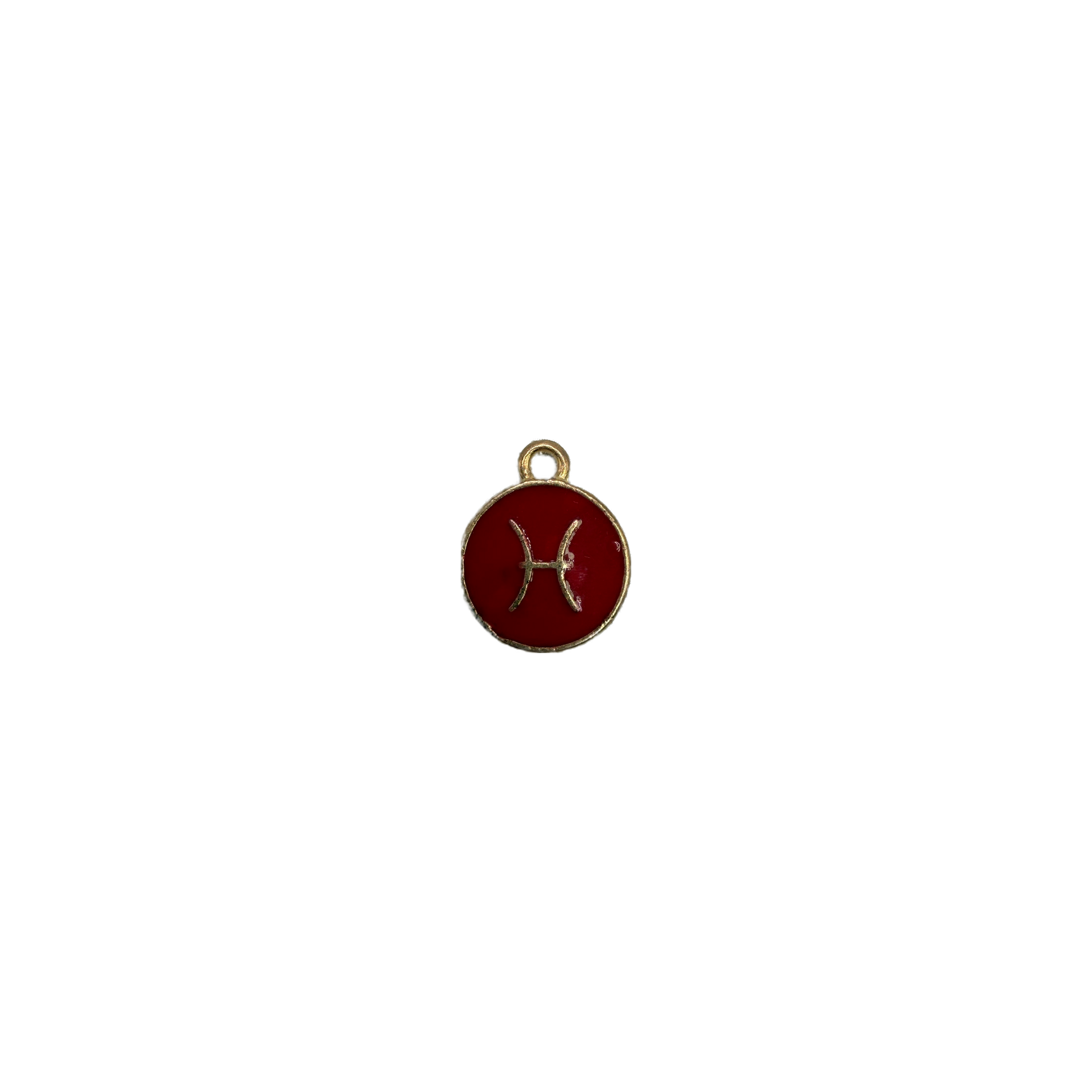 Red enamel Pisces zodiac medallion in gold frame
