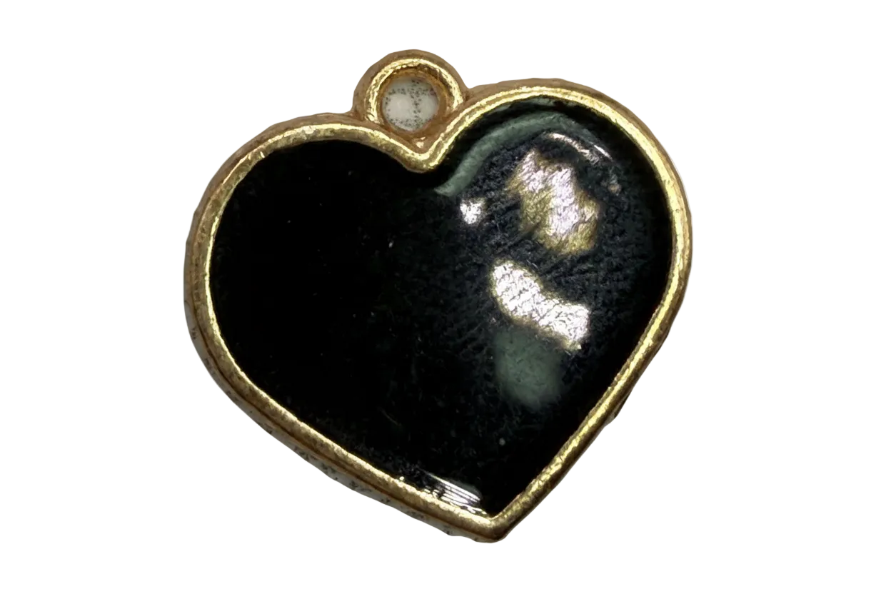 Glossy black heart charm with gold frame